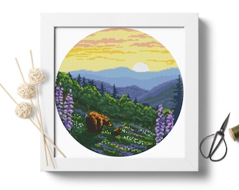 シェナンドー国立公園のクロスステッチ刺繍 PDF パターンのダウンロード、モダン刺繍、風景刺繍、針仕事パターン #P140