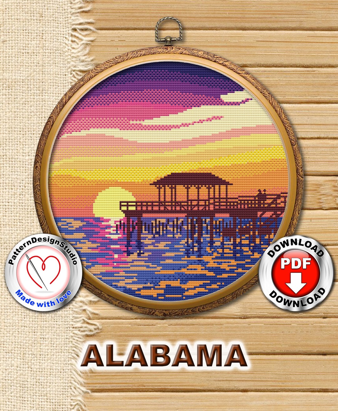 Alabama Cross Stitch Pattern PDF, Travel USA Cross Stitch, Modern Cross ...