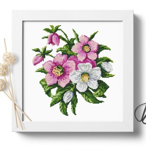 Flowers #P315 Cross Stitch Pattern PDF Download | Framed Embroidery | Needlepoint Pattern | Modern Cross Stitch | Bouquet Cross Stitch