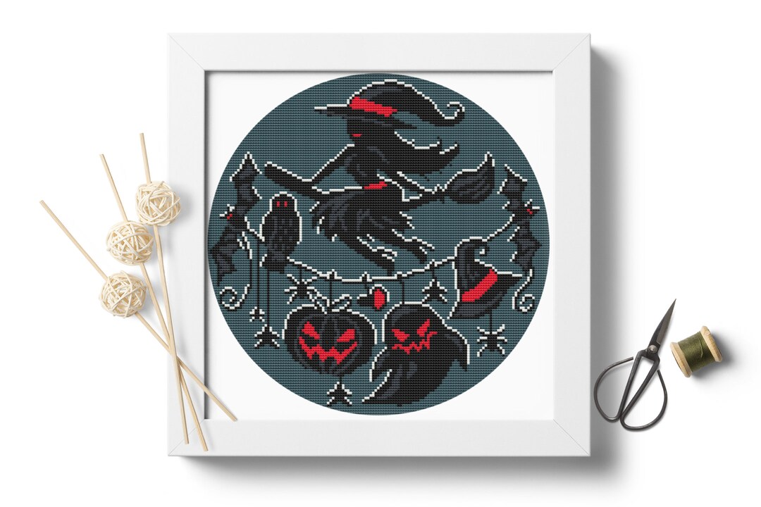 Halloween Cross Stitch Pattern Witch Ghost Pumpkin Cross Stitch Creepy ...