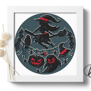 Halloween Cross Stitch Pattern Witch Ghost Pumpkin Cross Stitch Creepy Holiday cross stitch Halloween embroidery designs Digital File PDF