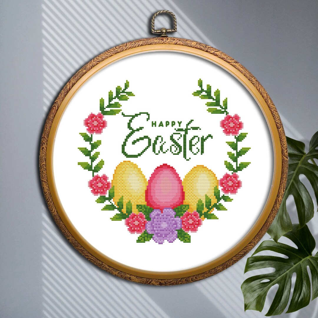 Easter Wreath Cross Stitch Pattern PDF Floral Easter Eggs Easter ...