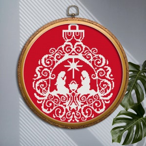 Weihnachtskugel Kreuzstich Stickmuster PDF Download, Weihnachtskrippe, Weihnachtskrippe Nadelspitze, Stickdatei Weihnachtsgeschenk