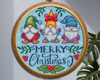 Gnomes cross stitch patterns PDF download, Christmas ornaments embroidery design, Modern cross stitch, Nordic gnome, Holiday cross stitch