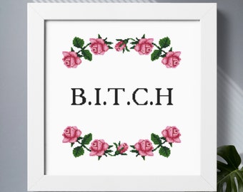 Subversive cross stitch pattern PDF Flower wreath rude quotes Easy counted cross stitch chart embroidery designs Modern snarky cross stitch