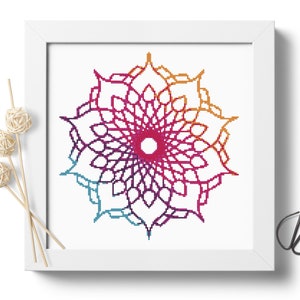 Gradient mandala cross stitch pattern, Geometric design, Rainbow, modern cross stitch PDF download, Embroidery Beginners, Cross Stitch Chart