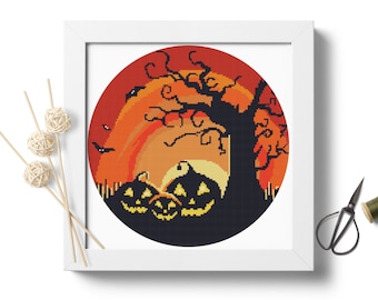 Schema punto croce Halloween Zucca Horror Magia Contato Punto croce Halloween Grafico Vacanza Spooky Ricamo Design Formato digitale PDF