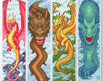 Dragon bookmark set cross stitch pattern PDF, Fantasy dragon set embroidery pattern, Fairy dragon set handmade bookmark, Book lover gift