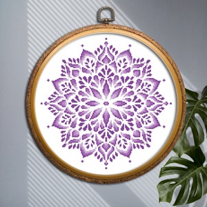 Mandala cross stitch pattern PDF Temperature counted cross stitch chart Beginner mandala ornament Modern colorful floral embroidery design