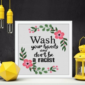 Wash Your Hand Funny Cross Stitch Pattern PDF Download | Motivation Quote Embroidery | Art for Bathroom | Floral Embroidery Design #P381
