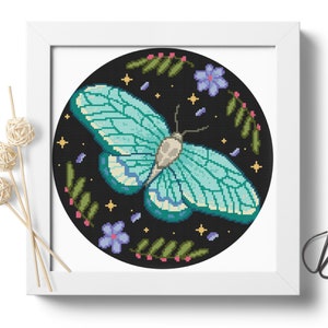 Moth cross stitch pattern Floral cross stitch Insect cross stitch Luna Moth Butterfly embroidery Mystical Gothic cross stitch Digital file