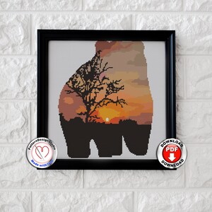 Animals Cross Stitch Patterns Bear Silhouette Nature Landscape Sunset Cross Stitch Easy Embroidery Cross Stitch Designs Digital Format PDF