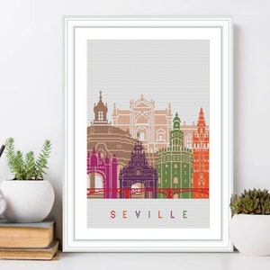 Seville cross stitch pattern PDF digital file, Travel Spain cross stitch, Counted cross stitch, Needlepoint pattern, Embroidery design