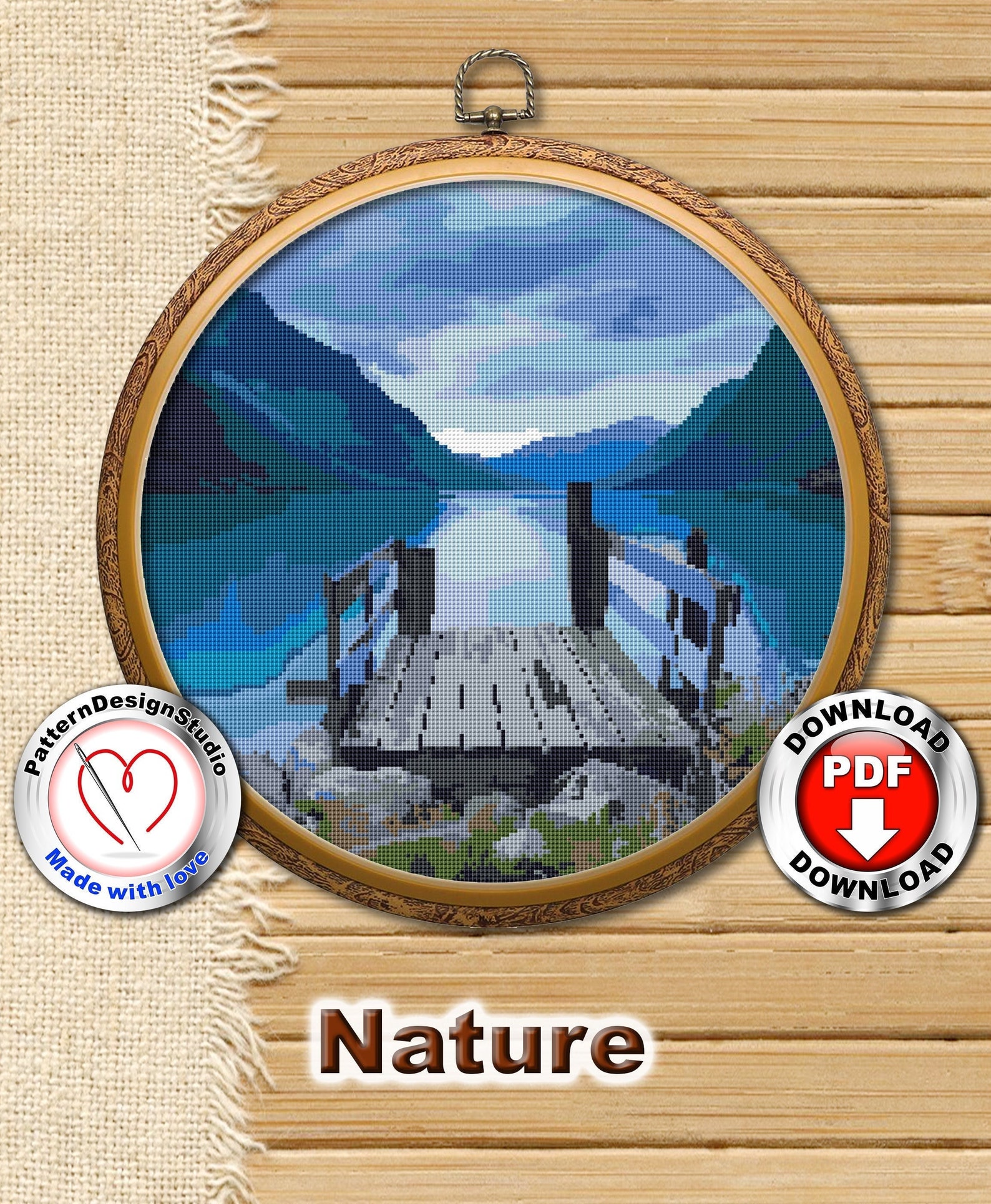 Nature Cross Stitch Pattern Landscape Dock Lake Counted Cross Stitch ...