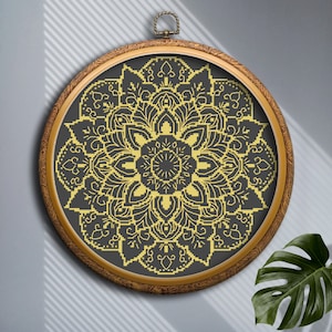 Mandala-kruissteekpatroon pdf-download, eenvoudige geometrische mandala-borduursteekkaart met bloemen, eenvoudig borduurontwerp met mandala-bloem
