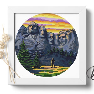 Mémorial national du Mont Rushmore # P120 Modèle PDF de broderie au point de croix à télécharger | Broderie moderne | Motifs croisés | Conception de point