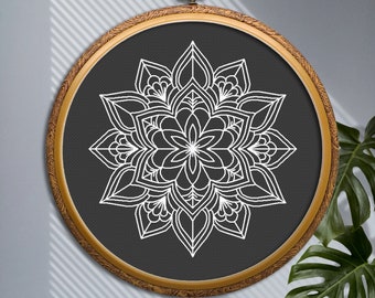 マンダラ クロスステッチ パターン PDF ブラックワーク 刺繍 デザイン 簡単なクロスステッチ チャート フラワー マンダラ ニードルポイント バックステッチ パターン