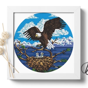 Glace Natuonal Park PDF Pattern Kreuzstich Download Winter Szene Adler-Nest Vogel Muster Landschaft Stickerei Designs #P142