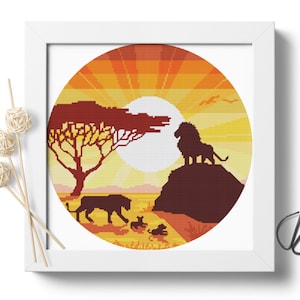 Africa Cross Stitch Pattern Nature Animals Sunset cross stitch Counted Cross Stitch Embroidery design Modern cross stitch Digital File PDF