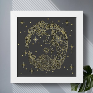 Tarot The Moon modern cross stitch pattern PDF download, Magic Mystical Gothic cross stitch, Blackwork embroidery design, Backstitch pattern