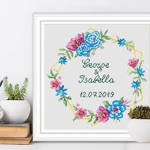 Wedding cross stitch pattern PDF download, Anniversary cross stitch, Wedding gifts for couple unique personalized, Wedding gift DIY