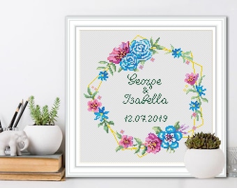 Kreuzstichmuster PDF download, Kreuzstichmuster Hochzeit, Hochzeitsgeschenk für Paar, Kreuzstichmuster Hochzeit, Hochzeitsgeschenk DIY