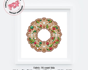 Gingerbread Cross Stitch Pattern PDF, Festive Winter Christmas Embroidery Design, Gingerbread cookie ornament, Gingerbread decor