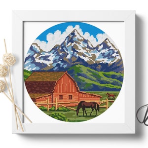 Grand Teton Kreuzstich PDF Stickmuster Download Nationalpark Berglandschaft Stickmuster Natur Kreuzstich Design
