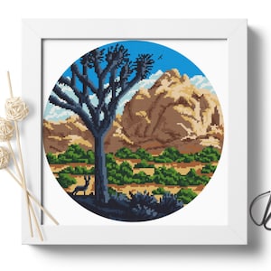 Joshua Tree National park Modern Cross Stitch Pattern Nature Embroidery Designs Counted Cross Stitch Chart Xstitch landscape #P370