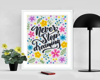 Citas motivacionales texto floral patrón de punto de cruz Descargar PDF, Letras inspiradoras Punto de cruz contado, Punto de cruz moderno