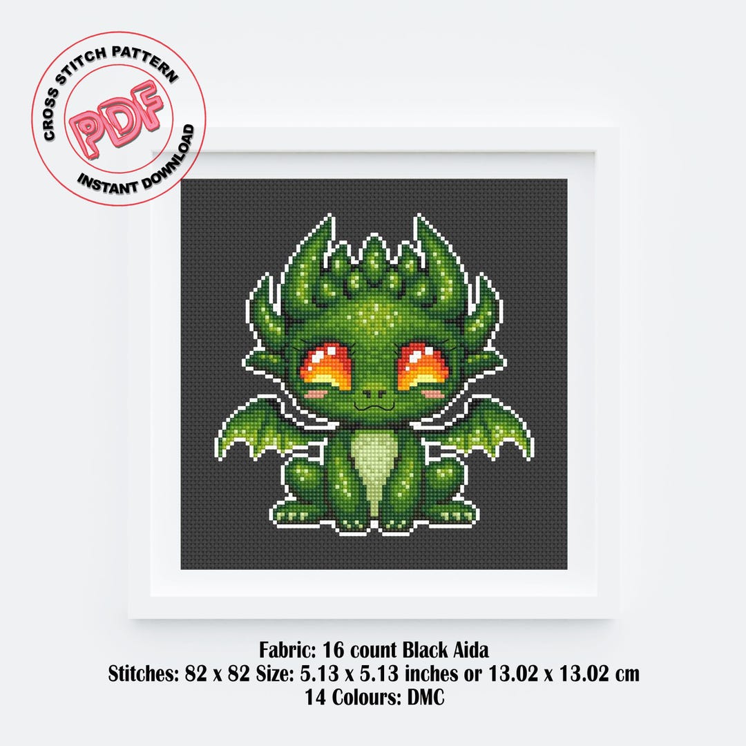 Green Dragon Cross Stitch Pattern PDF Download, Fantasy Baby Dragon ...