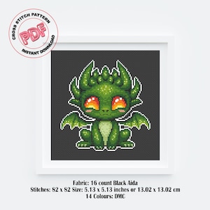 Green Dragon Cross Stitch Pattern PDF Download, Fantasy Baby Dragon Embroidery Pattern, Magical Cross Stitch Chart, Mythical Creature Gift