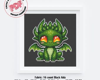 Green Dragon Cross Stitch Pattern PDF Download, Fantasy Baby Dragon Embroidery Pattern, Magical Cross Stitch Chart, Mythical Creature Gift