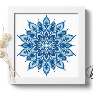 Mandala bloem kruissteek borduurwerk PDF-patroon download modern borduurwerk digitale kruissteekkaart kleurrijke mandala kruissteek #P292