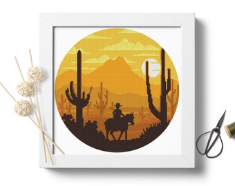 Saguaro National Park Mountain landscape Cross Stitch Embroidery PDF Pattern Download | Embroidery patterns | Simple cross stitch