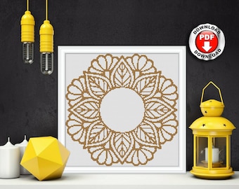 Mandala, motif point de croix, fleur de lotus, téléchargement numérique PDF, point de croix moderne, grille de point de croix, point de croix facile pour débutant