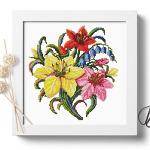 Flowers #P322 Lily Cross Stitch Pattern PDF Download | Spring Flowers | Modern Cross Stitch | Bouquet Cross Stitch | Home Decor