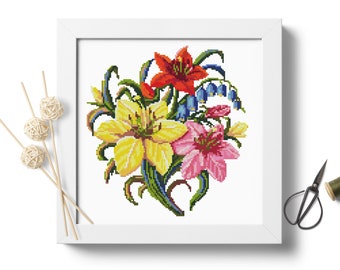 Flowers #P322 Lily Cross Stitch Pattern PDF Download | Spring Flowers | Modern Cross Stitch | Bouquet Cross Stitch | Home Decor