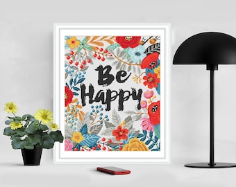 幸せになるクロスステッチパターン PDF 即時ダウンロード、クロスステッチカウント、春の花の刺繍デザイン、花輪のテキスト、DIY ウォールアート