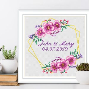 Wedding Cross Stitch Pattern, Personalized Wedding Cross Stitch PDF, Wedding Anniversary Hand Embroidery, Wedding DiY Gift, Anniversary Gift