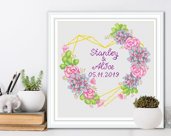 Personalized Cross Stitch Pattern PDF Download #P186 | Cross stitch chart | Anniversary Present | Personalised wedding gift | DIY wall art