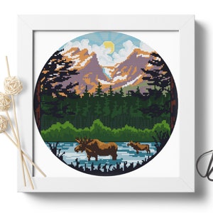 Rocky Mountains National Park #P89 Cross Stitch Embroidery PDF Pattern Download | Mountains Cross Stitch Embroidery Patterns | Cross Designs
