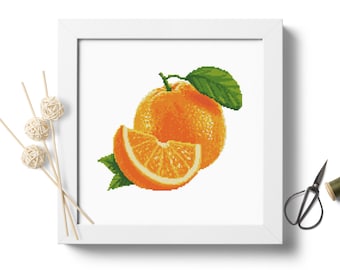 Orange Cross Stitch Pattern PDF Download, Kitchen fruit embroidery, Food cross stitch, Easy Cross Stitch, Kitchen decor, Orange Wall Art