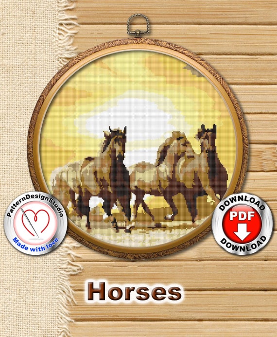Horse cross stitch pattern PDF, Wild animal embroidery design, Horse art, Horse decor, Modern counted cross stitch, Horse lover gift