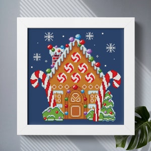Gingerbread house cross stitch pattern PDF download, Gingerbread cookies ornament, Christmas houses cross stitch chart, Gingerbread decor