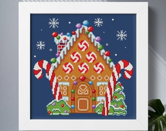 Gingerbread house cross stitch pattern PDF download, Gingerbread cookies ornament, Christmas houses cross stitch chart, Gingerbread decor