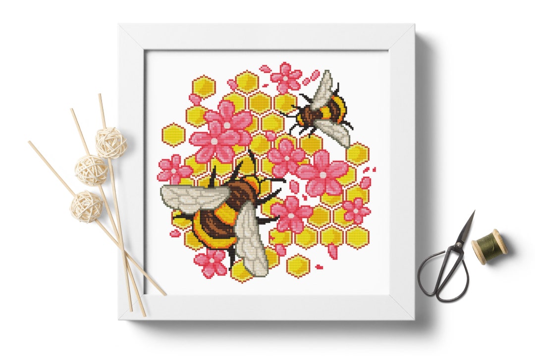 Bee Cross Stitch Pattern PDF Honey Insect Flower Modern Embroidery ...