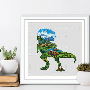 Dinosaurus kruissteekpatroon, moderne kruissteek, borduurring, kruissteekkaart, borduurontwerp, verjaardagscadeau digitaal formaat pdf