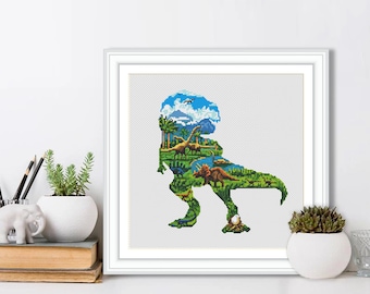 Dinosaur Cross Stitch Pattern, Modern cross stitch, Embroidery hoop, Cross Stitch chart, Embroidery Design, Birthday Gift Digital Format PDF
