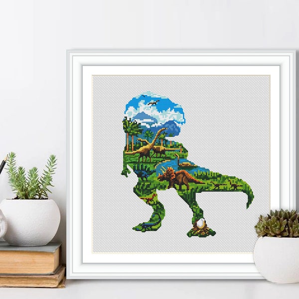 Dinosaur Cross Stitch Pattern, Modern cross stitch, Embroidery hoop, Cross Stitch chart, Embroidery Design, Birthday Gift Digital Format PDF